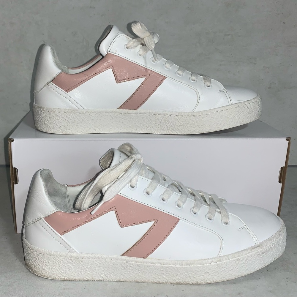 Maje Frenchy Rose Pale White and Pink Leather Sneaker Size 40
